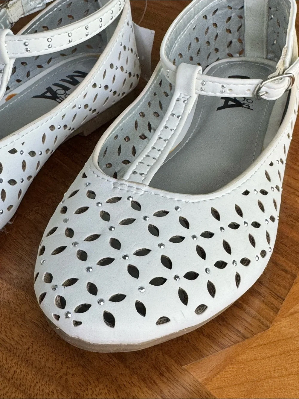 MIA White Laser-Cut T‑Strap Girls' Dress Flats